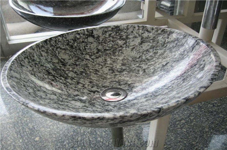 Spray White Granite Slabs & Tiles,Wave White,Wave Flower,Granite Sinks&Basins,Round Basins,Bathroom Basins,Vessel Sinks,Natural Stone Sinks&Basins