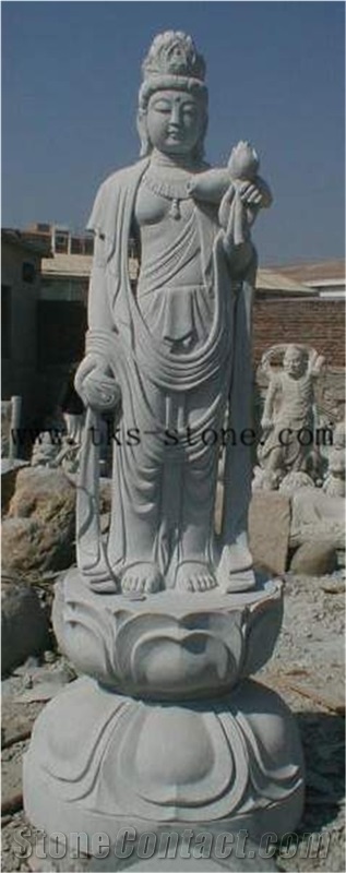 The Goddess Of Mercy/ China Grey Granite Religious Sculptures