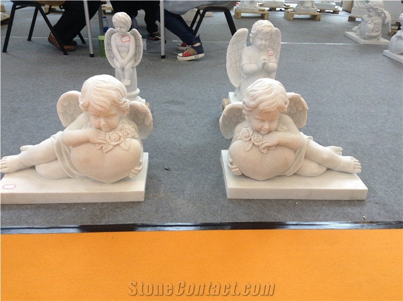White Marble Angel Sculpture,Customized Stone Marble Sculpture, Cute Angel Sculpture for Garden