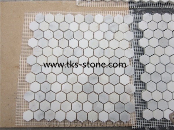 White Marble Mosaics,Liner Strip Mosaics,Hexagon Mosaics,Wall Mosaic