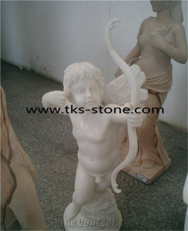 Yellow Marble Angel Girl, Yellow Marble Sculpture & Statue,Handcarved Sculptures,Religious Sculptures,China Han White Marble Angel Sulpture