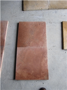 China Sunset Red Limestone Tiles /Coral Stone Floor Covering Tiles Antique Surface Sunset Color