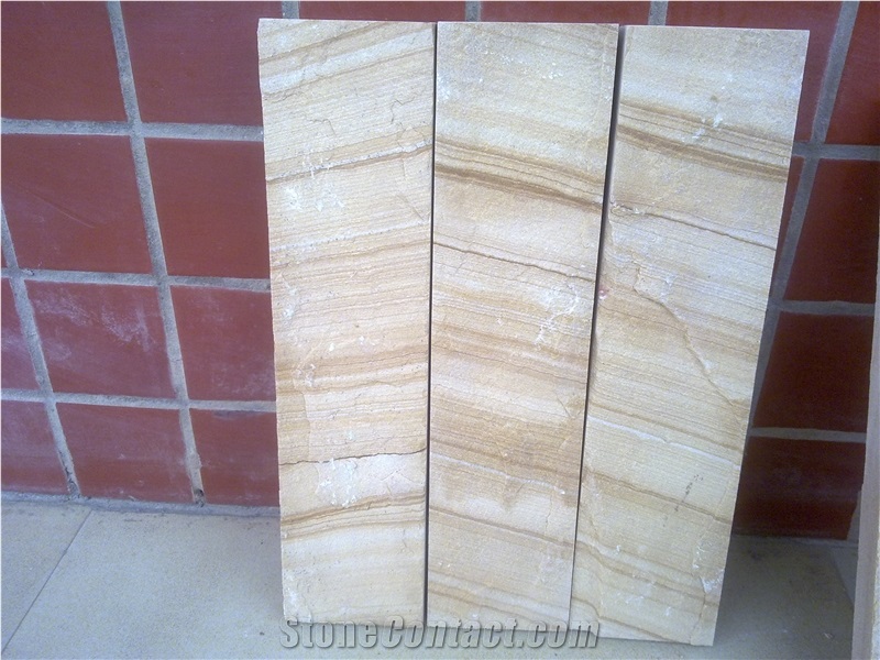 China Vein Yellow Wooden Sandstone Blocks