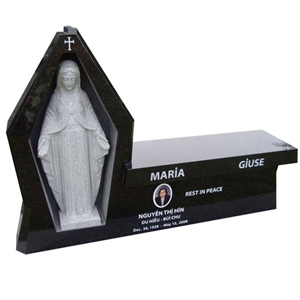 Black Granite Bench Memorial Monuments with the Virgin Mary Statue