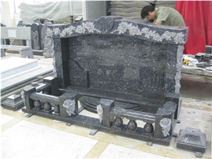 Blue Peark Granite Tombstone with Rose Carvings