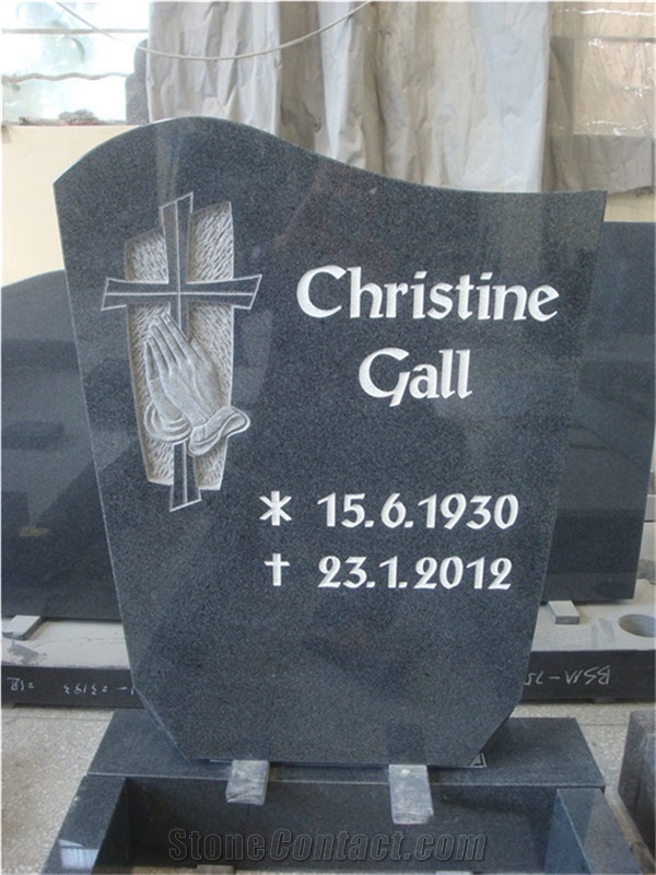 German Granite Cross Carving Gravestone with Border