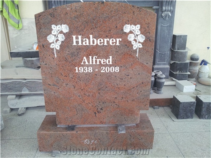 German Style Granite Upright Gravestone with Carved Roses
