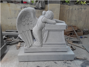 Granite Hand Carved Weeping Angel Statue Monuments with Rose