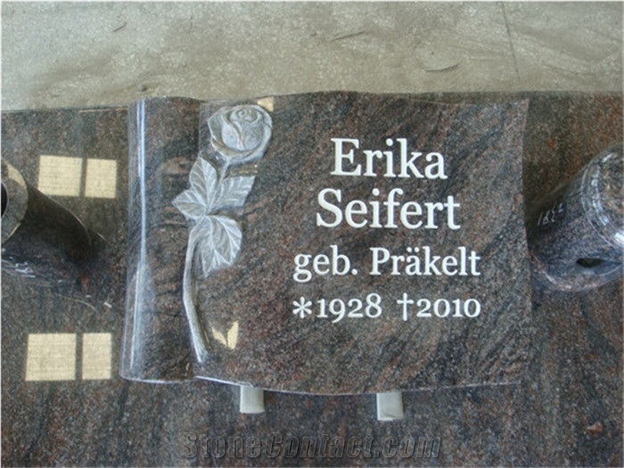 Grey Granite Book Design Gravestone with Rose and Cross Carving
