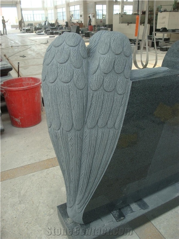 Grey Granite Double Angel with Heart Monuments