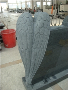 Grey Granite Double Angel with Heart Monuments