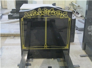 Indian Black Granite Book with Rose Design Tombstone with Kerbset