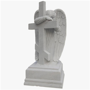 Marble Angel with Cross Memorials Monuments