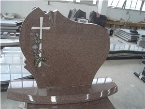 Poland Style Chinese Mahogany Granite Monuments with Cross and Flower Inlay