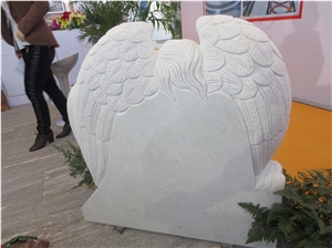White Marble Angel with Heart Design Headstones