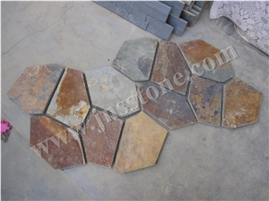 China Rusty Slate Crazy Paving / Slate Paving on Mesh / Slate Net Paste / Random Flag Stone/ Rusty Slate Flagstone for Flooring