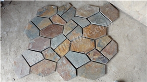China Rusty Slate Crazy Paving / Slate Paving on Mesh / Slate Net Paste / Rusty Slate Flagstone / Random Flag Stone for Flooring