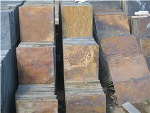 China Yellow Slate Slabs & Tiles,Ledge Stone for Wall Panel Decor,China Rusty Slate Stacked Stone Flooring & Walling Tiles