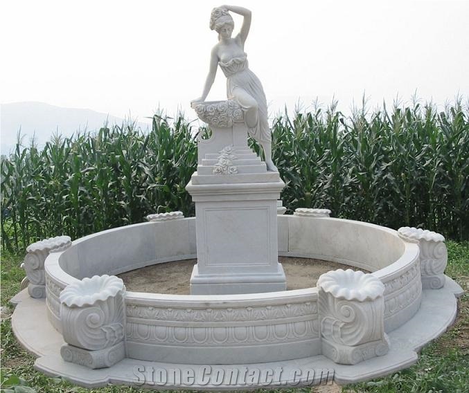Marble Nude Lady Garden Fountain,White Natural Marble Stone Garden Water Fountain