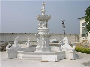 Outdoor Garden White Hand Carved Statue Natural Marble Fountain