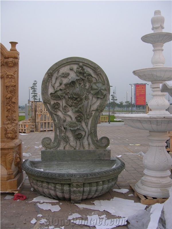 Wall Stone Statue Marble Fountain with Flowers Carving
