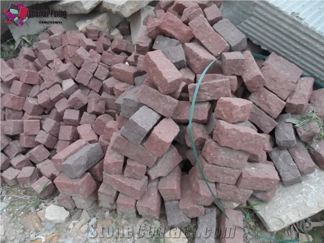China Red Sandstone Cube Stone & Pavers, Cobbles, Paving Sets, China Red Sandstone Cubes