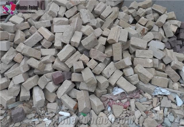 China Yellow Sandstone Cobbles Stone, Paving Cuebs, Landscaping Pavers, Beige Sandstone Cobbles