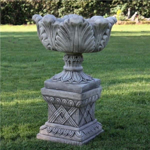 Antique Marble Garden Decorative Pots, Black Granite Flower Pot
