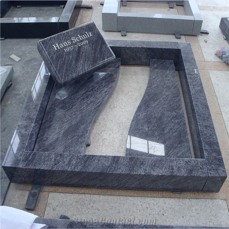 Bahama Blue Granite Monument Lying Gravestone with Border