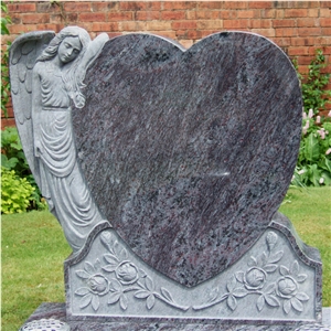 Beautiful Bahama Blue Granite Angel with Heart Shape Headstone