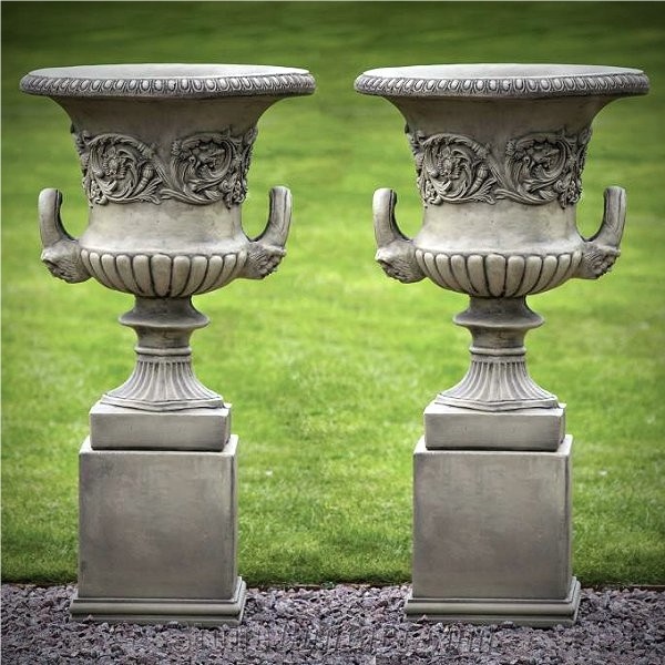 Beautiful Carved Beige Marble Flower Pots for Outdoor Decoration