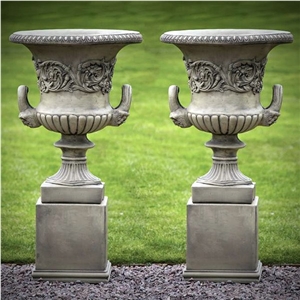 Beautiful Carved Beige Marble Flower Pots for Outdoor Decoration