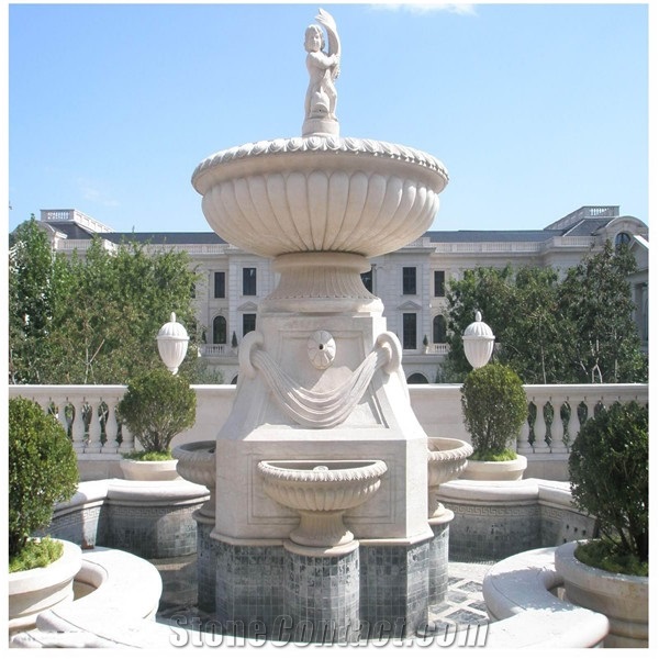Beautiful Modern Design Western Marble Water Fountain for Garden Decoraion, Beige Marble Fountain