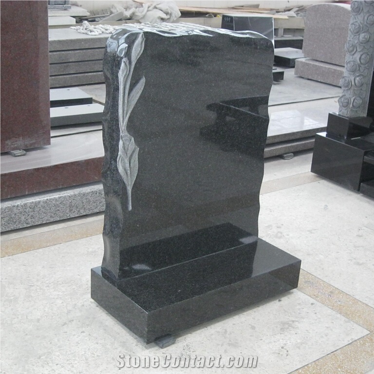Bei Da Qing Granite Gravestone with Lily Carvings