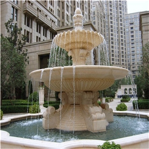 Beige Marble Water Fountain with Modern Design, Brown Marble Fountain