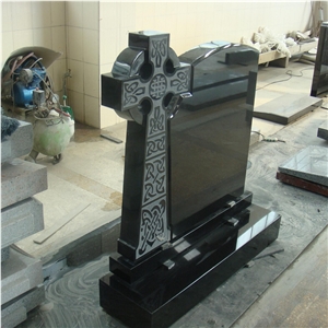 Black Granite Headstone Celtic Cross Tombstone Design, Shanxi Black Granite Tombstone Design