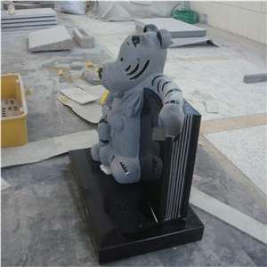 Black Granite Tiger Sculpture with Book Design Children Headstones