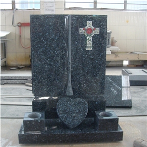 Blue Pearl Granite Vertical Book Headstone Cross Design Tombstone