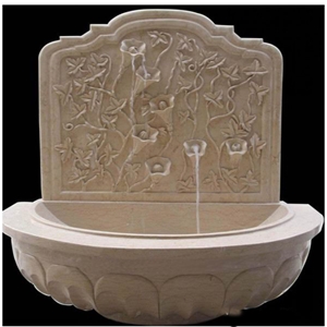 China Beige Marble Decorative Water Fountain with Carving