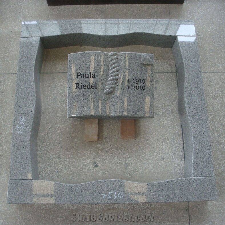 China G633 Grey Granite Tombstone Book Shaped Gravestone with Border