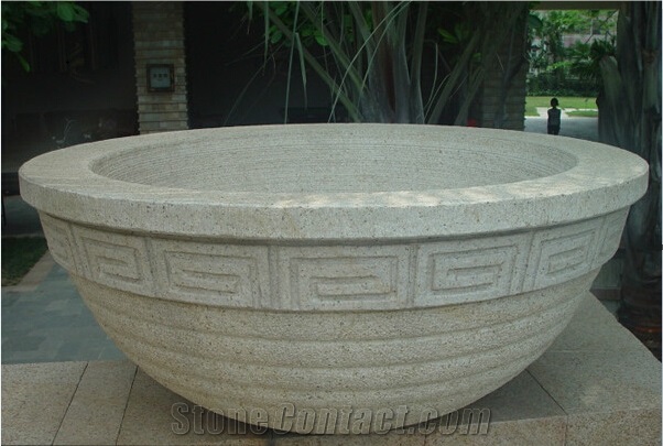 China Grey Granite Exterior Flower Pots with Simple Design for Garden Decoration