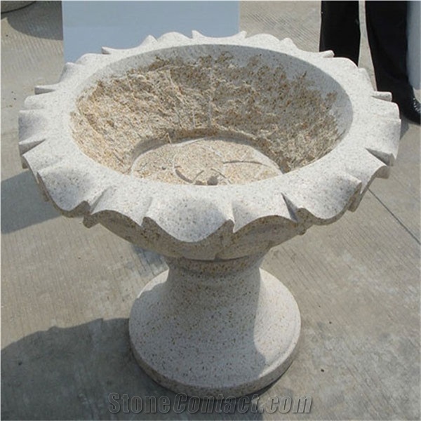 China Grey Granite Landscaping Garden Planter Pots with Decorative Carving