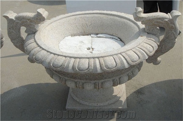 China Grey Granite Landscaping Garden Planter Pots with Decorative Carving