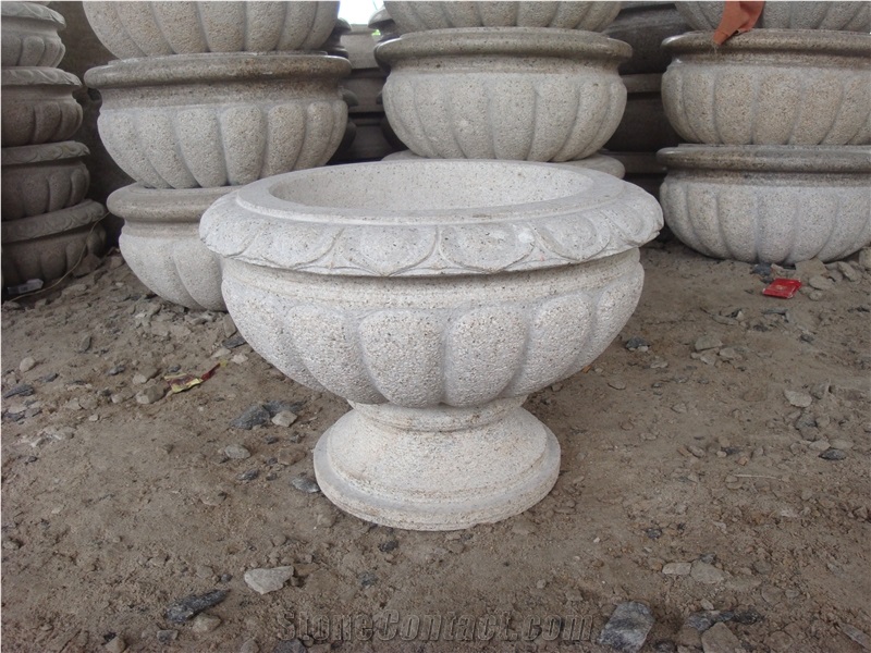 China Grey Granite Outdoor Decoration Planter Pots Exterior Flower Pots