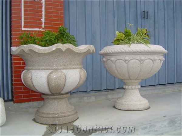 China Grey Granite Western Style Flower Pot for Garden Decoration