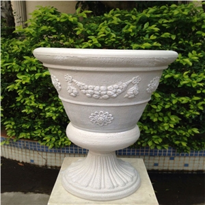 China White Marble Western Design Planter Pots with Carving Flower Pots