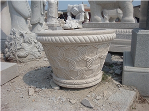 China Yellow Granite Beautiful Hand Carving Natural Stone Flower Pots Vases for Garden House
