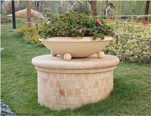 China Yellow Sandstone Decorative Flower Pot for Garden House