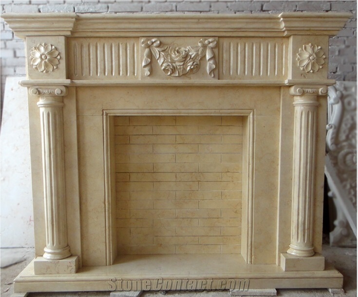 Egypt Beige Polished Marble Fireplace Surround