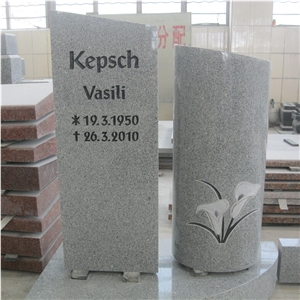 G633 Granite Germany Upright Gravestone Lily Carvings Monuments